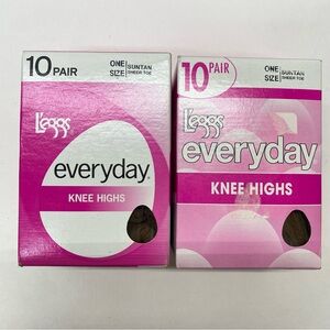 L'eggs Everyday Knee Highs  Suntan Sheer Toe One Size 2 Boxes Never Opened